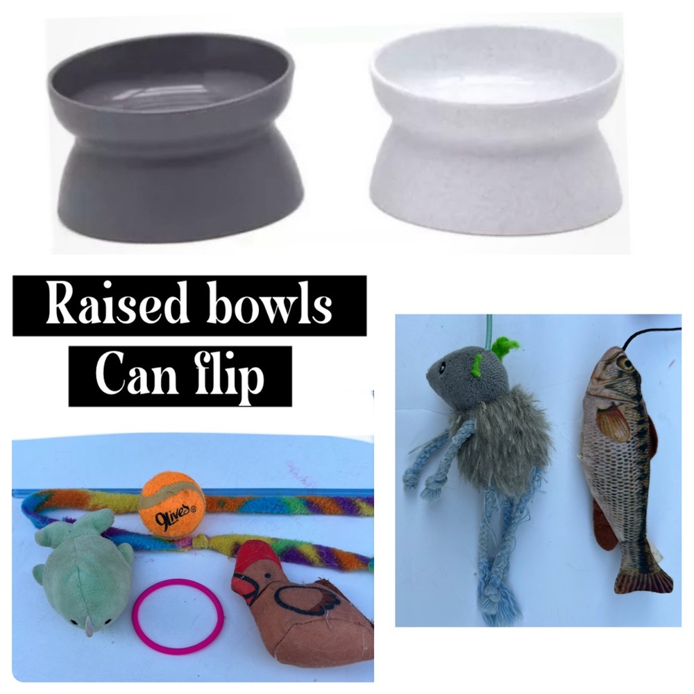 2 Raised Kitty City Cat (or Dog)  Bowls Small Bowls & cat toys